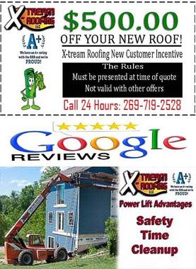 A coupon for $ 50.00 off your new roof