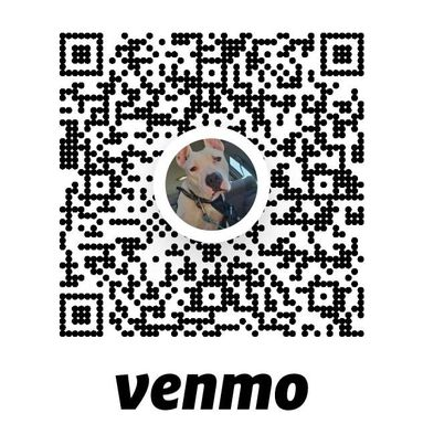A qr code for venmo with a picture of a dog in the middle.