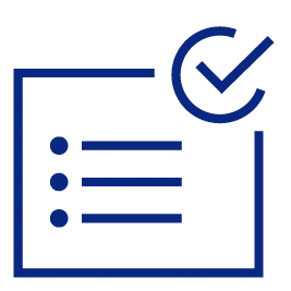 a blue icon of a checklist with three lines and a check mark
