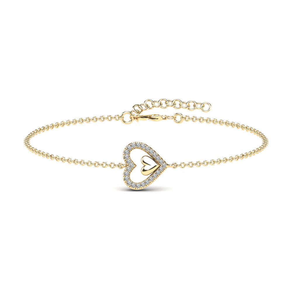 A yellow gold bracelet with a heart shaped pendant on a chain.
