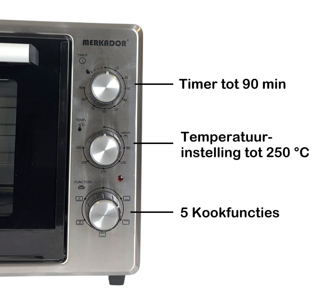 Merkador Vrijstaande Oven - 40 Liter - 1600 Watt - RVS Afwerking - Hetelucht - Gemakkelijk Te Reinigen Geëmailleerde Zijwanden