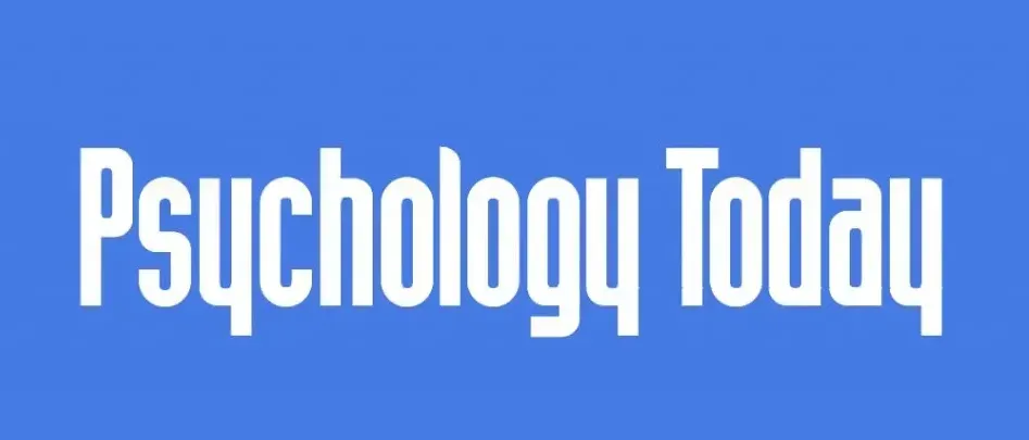 A blue background with white text that says psychology today