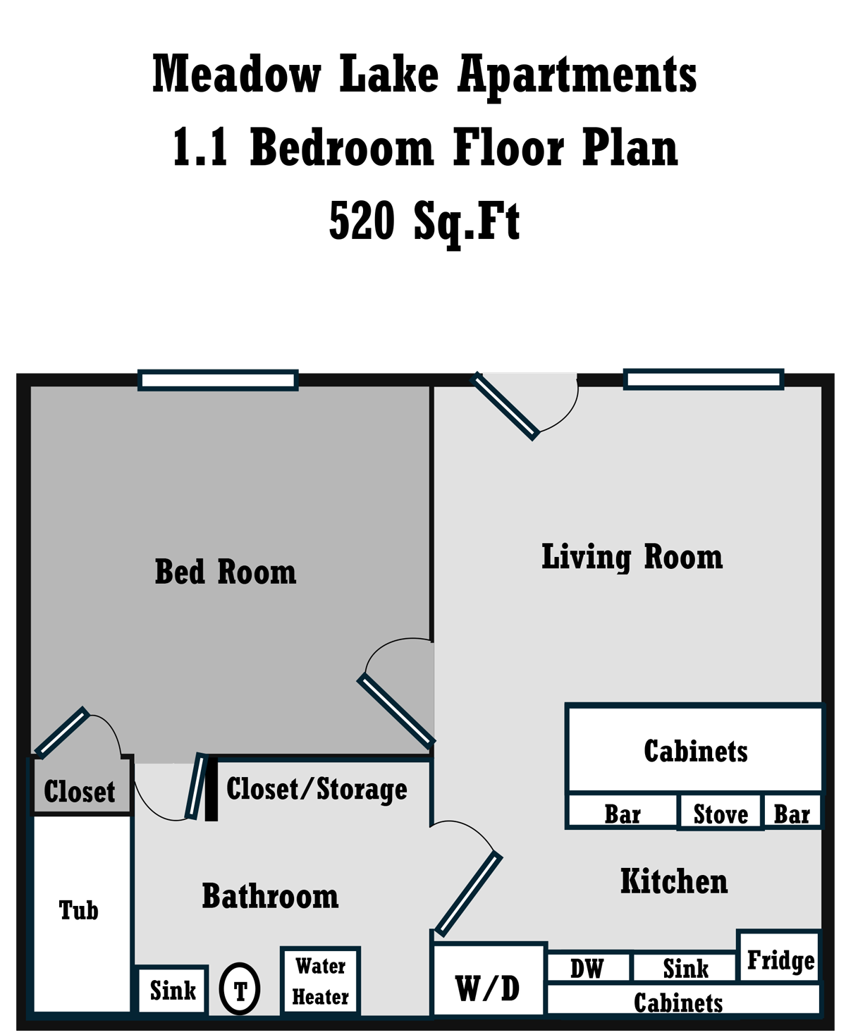1 Bed, 1 Bath Floor Plan