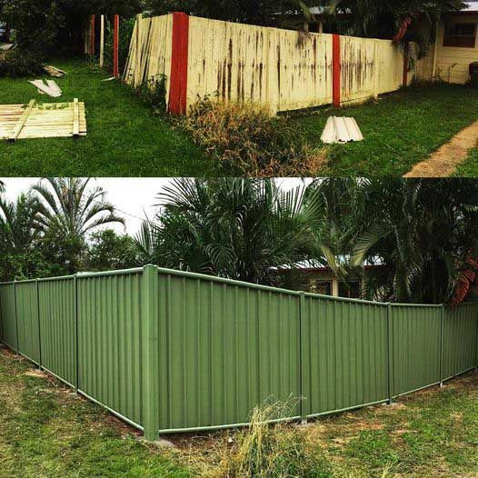 A Before and After Picture of a Green Fence in a Yard — Fencing Around In Mareeba, QLD