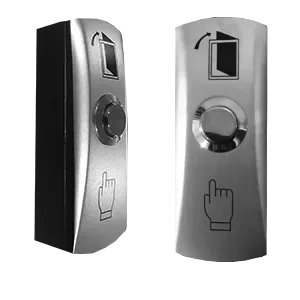 A Pair of Stainless Steel Door Buttons With a Hand Icon on Them — Fencing Around In Mareeba, QLD