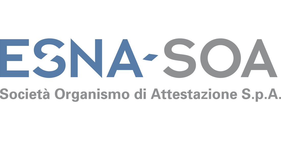 ESNA-SOA logo in blue and gray with the text “Società Organismo di Attestazione S.p.A.”