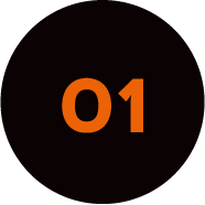 A black circle with the number 01 in orange.