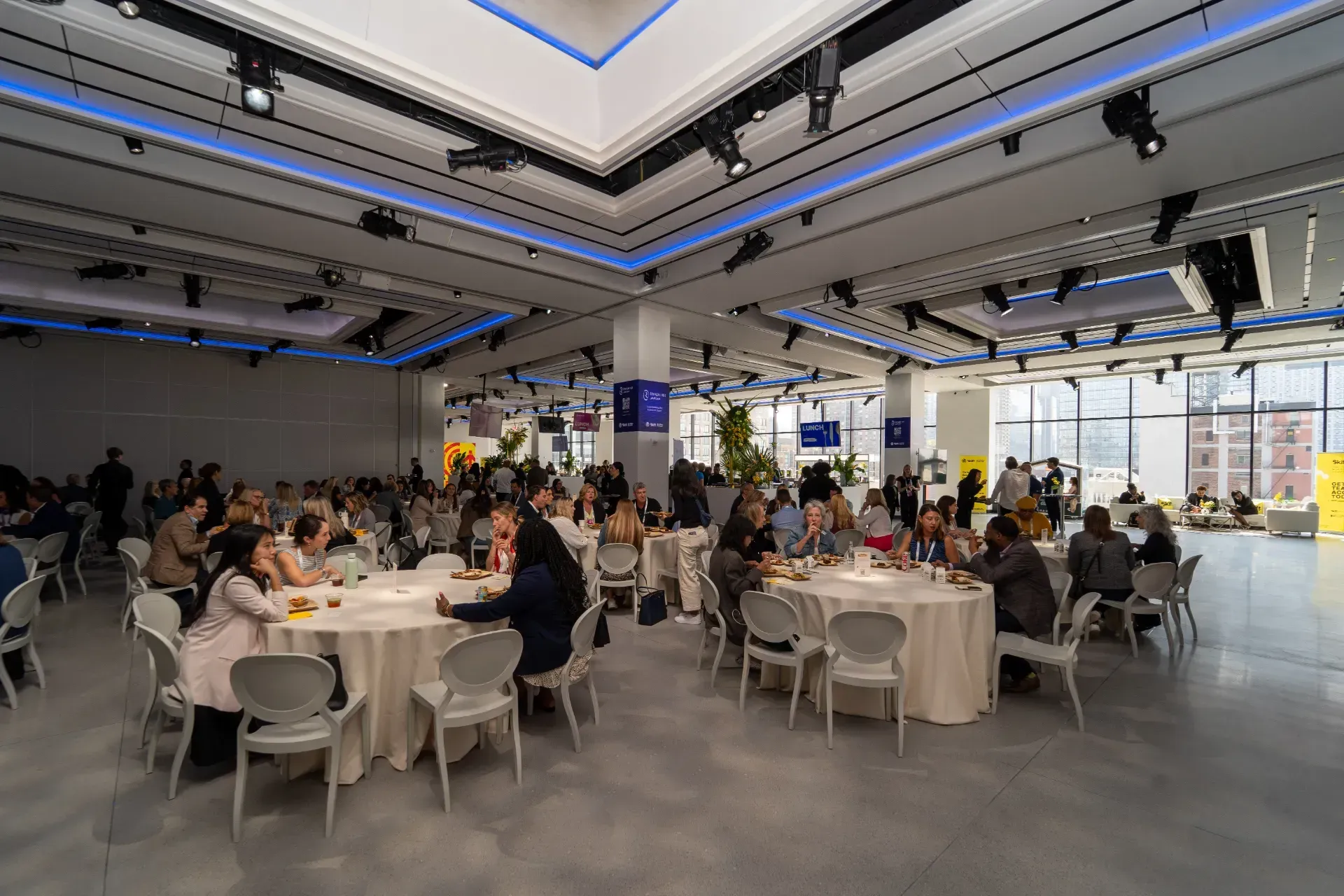 A table with boxes on it and a sign that says ' tnf foods ' on it