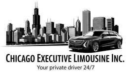 Chicago Executive Limousine Inc. logo featuring a luxury car parked in front of a Chicago skyline.
