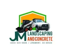 A logo for jm landscaping and concrete
