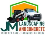 A logo for jm landscaping and concrete