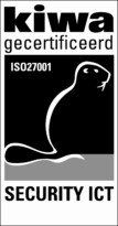 A black and white logo for kiwa gecertificeerd security ict.