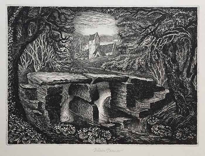 'The Clapper Bridge' An etching by Robin Tanner