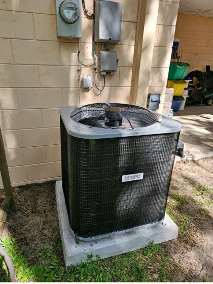 A Black Air Conditioner is Sitting on the Side of a Building
