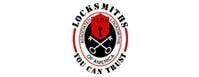 Locksmiths of America logo: Red shield with key and crossed keys,  Locksmiths of America logo: Red shield with key and crossed keys,