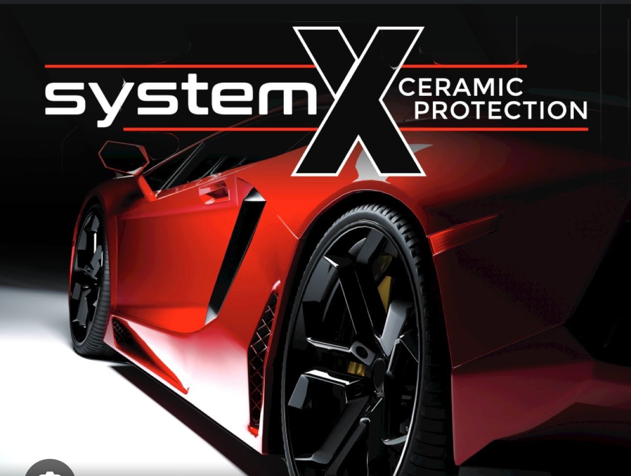 A red car with the words system x ceramic protection on it A red car with the words system x ceramic protection on it