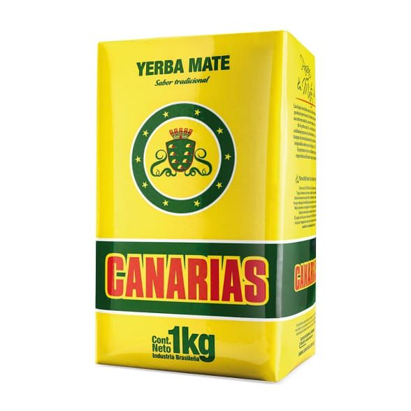 Un paquete de 1 kg de yerba mate amarilla de la marca Canarias
