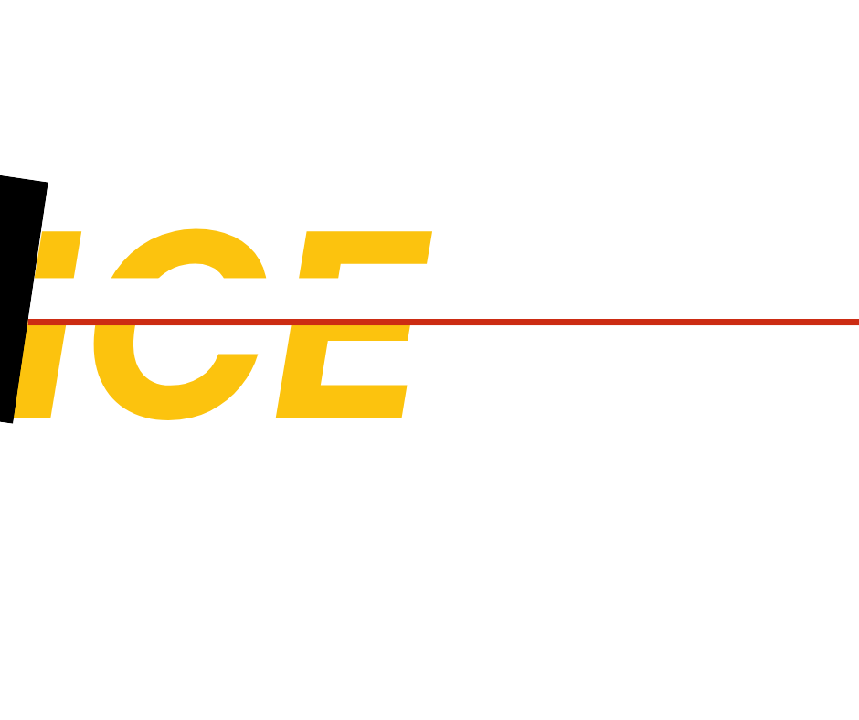 A yellow and black logo with a red line going through it for a company called Industrial Control Engineering LLC