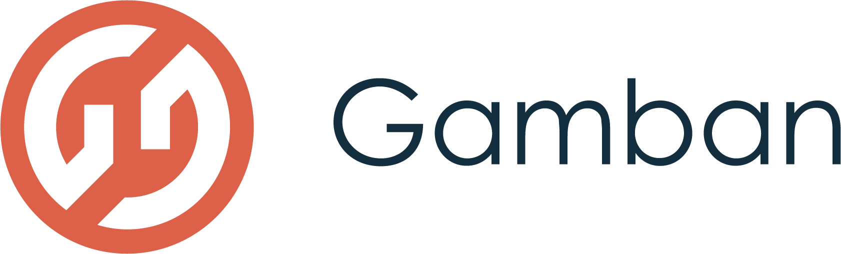 The Gamban logo features a stylized orange circular icon with a white shape inside, followed by the company name in black.