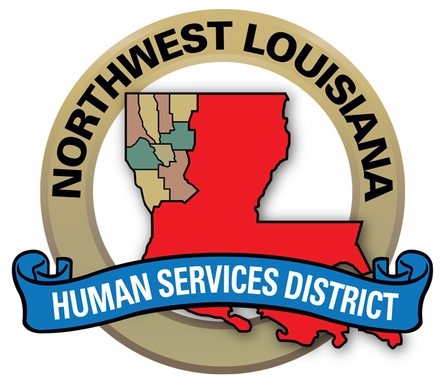 Logo of Northwest Louisiana Human Services District featuring a map of Louisiana with the northwest region highlighted.