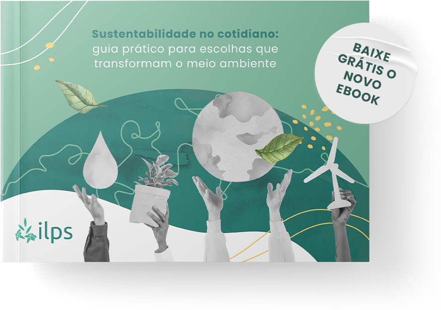 Ebook cover: Hands reaching for globe, plants, and wind turbine. Title: 