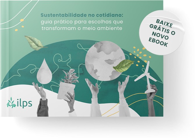 Mãos segurando uma muda, com o texto 