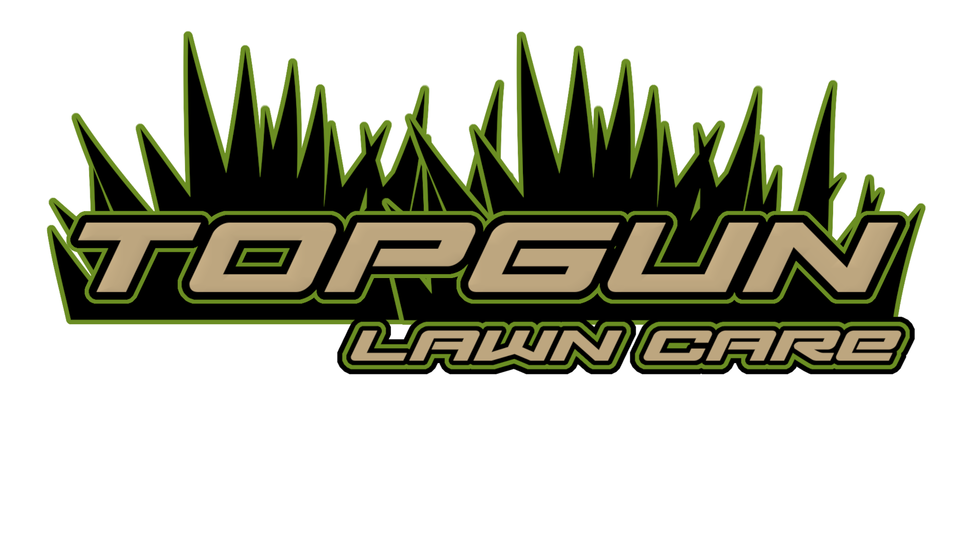 A logo for topgun lawn service with a black background