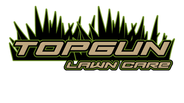 A logo for topgun lawn service with a black background