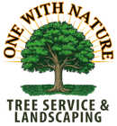 One With Nature Tree Service & Landscaping logo with green tree and black text