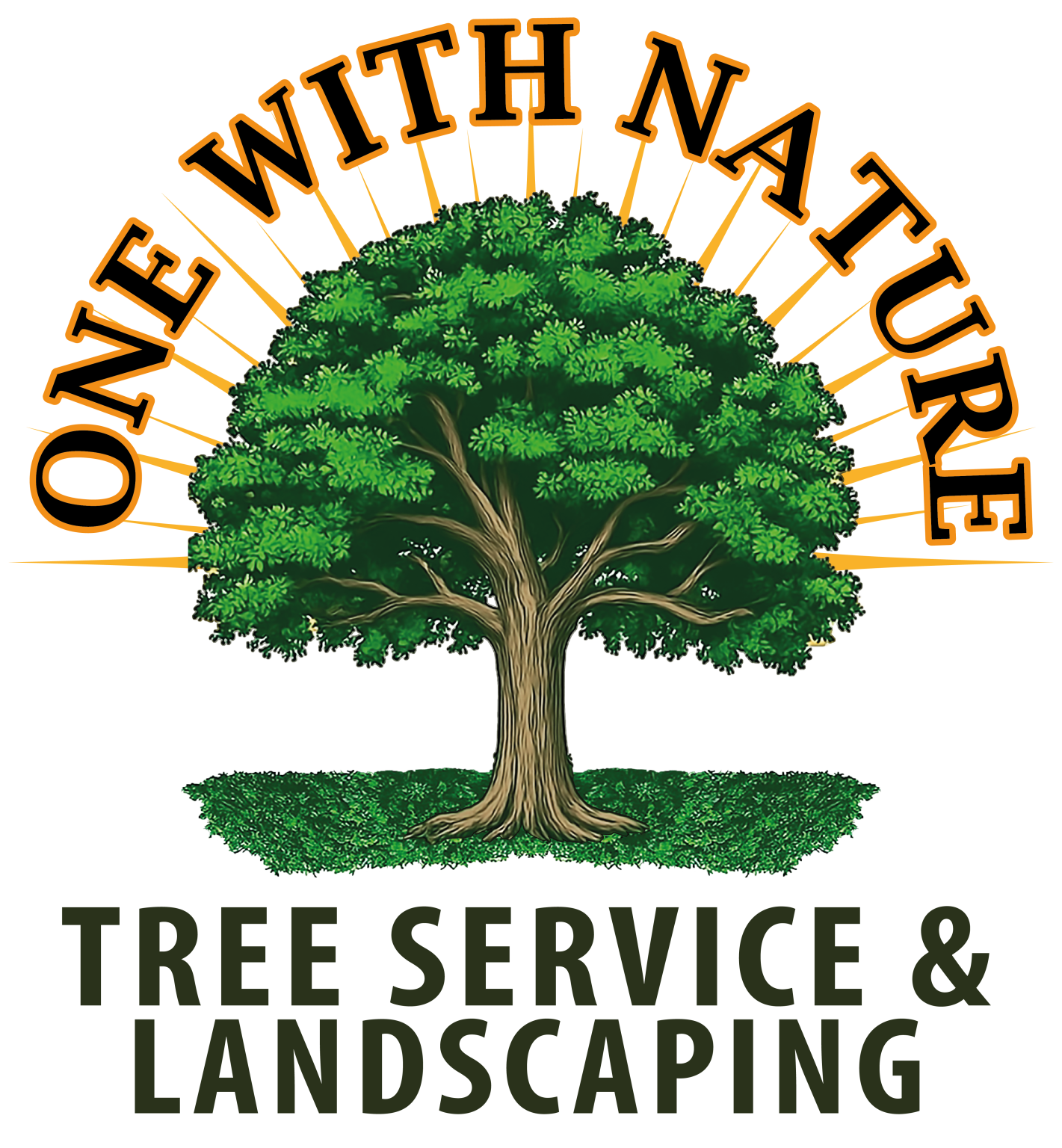 One With Nature Tree Service & Landscaping logo with green tree and black text