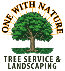 One With Nature Tree Service & Landscaping logo with green tree and black text