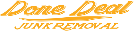A logo for done deal junk removal with a white background.