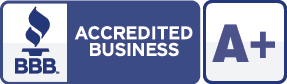 A blue sign that says accredited business a+