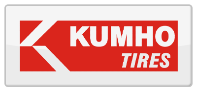 A red and white logo for kumho tires on a white background.