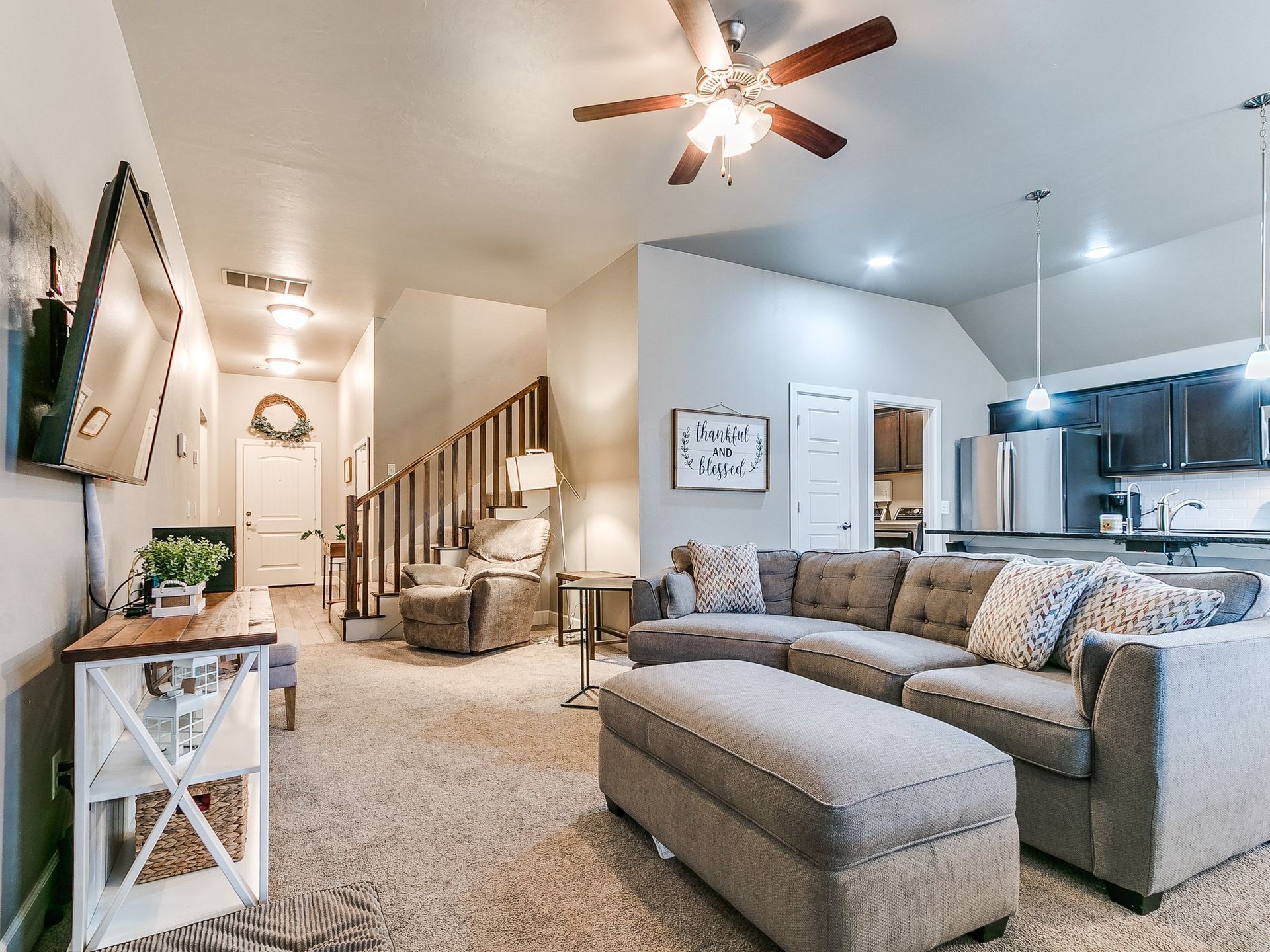 Comfortable living room in an open concept home.