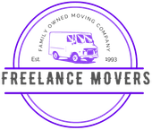 A logo for a family owned moving company called freelance movers.
