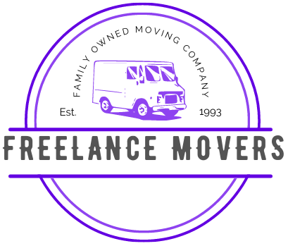 A logo for a family owned moving company called freelance movers.