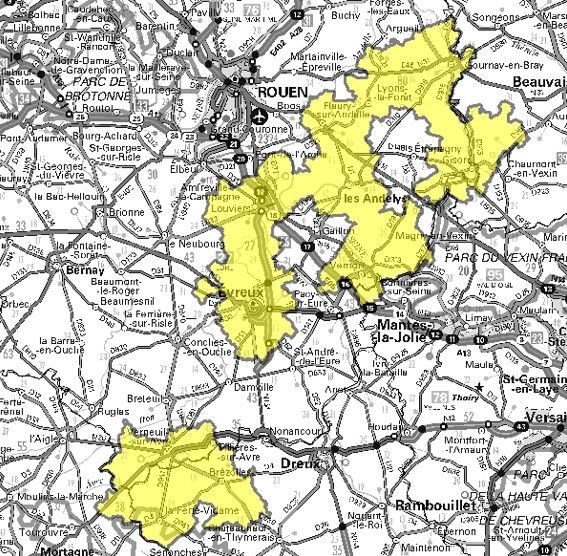 Carte de l'allotissement Evreux local 1, Canal 10B - 211.648 MHz