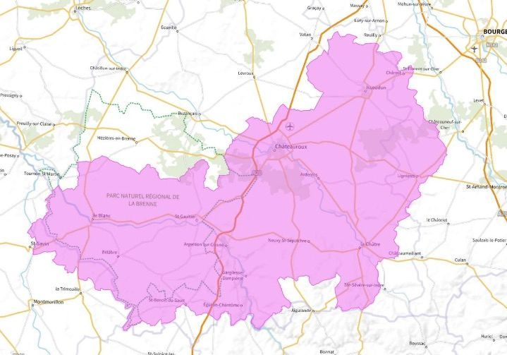 Carte de l'allotissement Châteauroux local, Canal 6B - 183.648 MHz