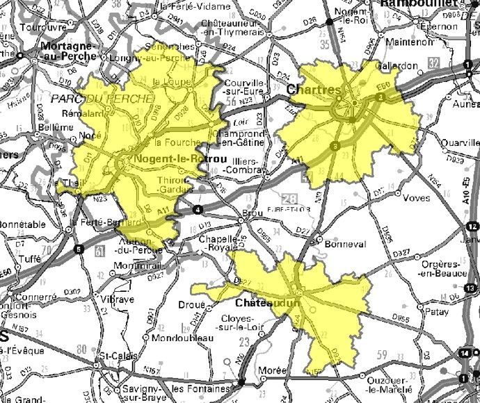 Carte de l'allotissement Chartres local 1, Canal 5D - 180.064 MHz