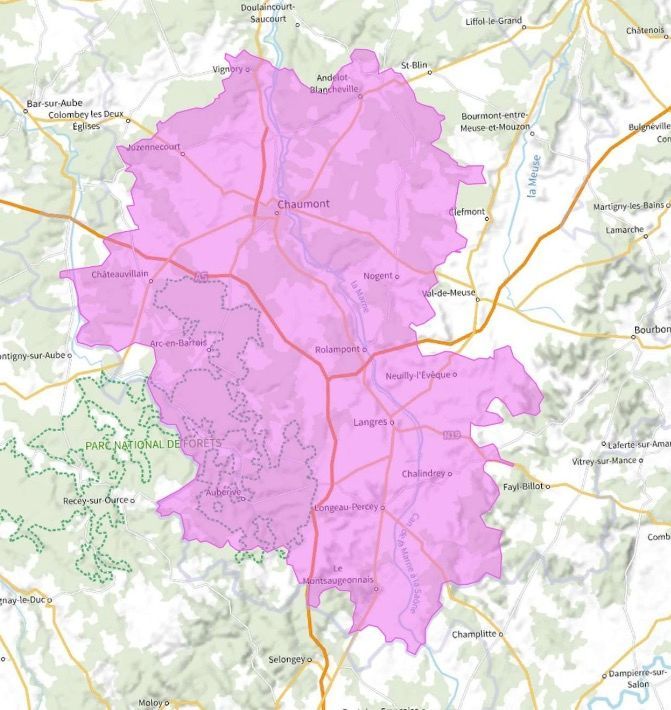 Carte de l'allotissement Chaumont local, Canal 10C - 213.360 MHz