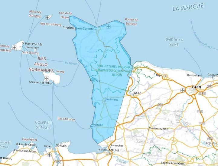 Carte de l'allotissement Cherbourg étendu, Canal 7C - 192.352 MHz