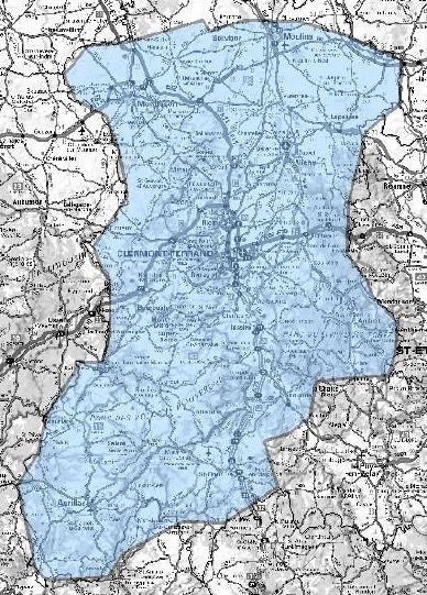 Carte de l'allotissement Clermont-Ferrand étendu, Canal 5B- 176.640 MHz