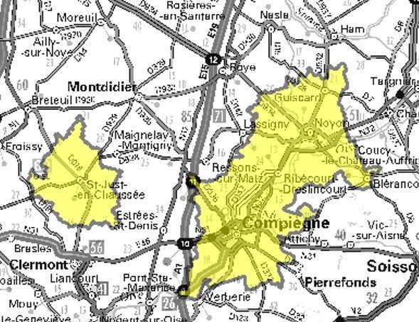 Carte de l'allotissement Compiègne local 1, Canal 6B - 183.648 MHz