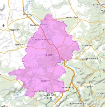 Carte de l'allotissement Épinal local 1, Canal 11B - 218.640 MHz