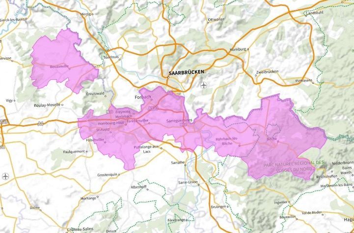 Carte de l'allotissement Forbach local, Canal 10D - 215.072 MHz