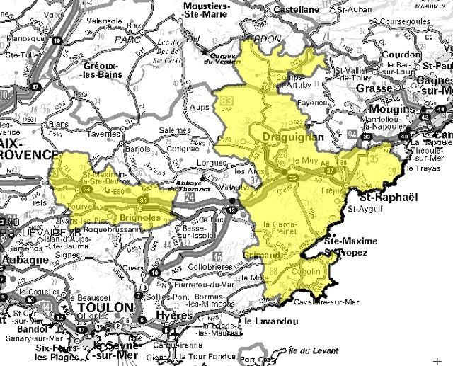 Carte de l'allotissement Fréjus local 1, Canal 11D - 222.064 MHz