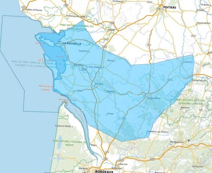 Carte de l'allotissement La Rochelle étendu, Canal 10D - 215.072 MHz