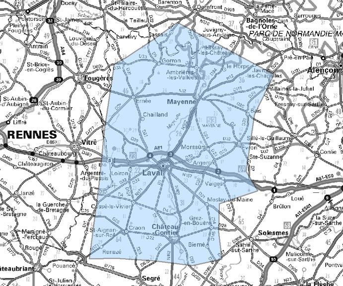 Carte de l'allotissement Laval étendu, Canal 5C - 178.352 MHz