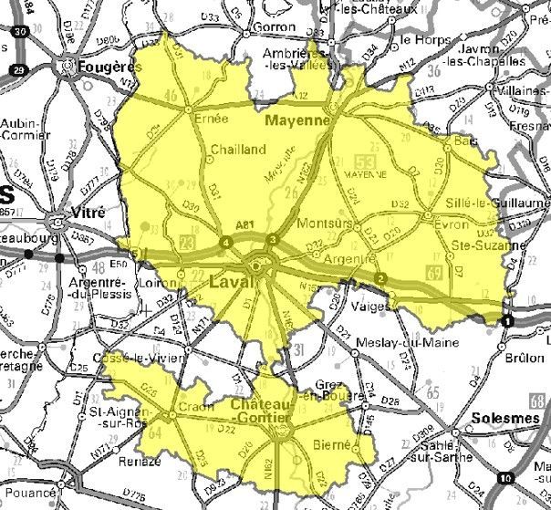 Carte de l'allotissement Mont-de-Marsan local 1, Canal 8A - 195.936 MHz